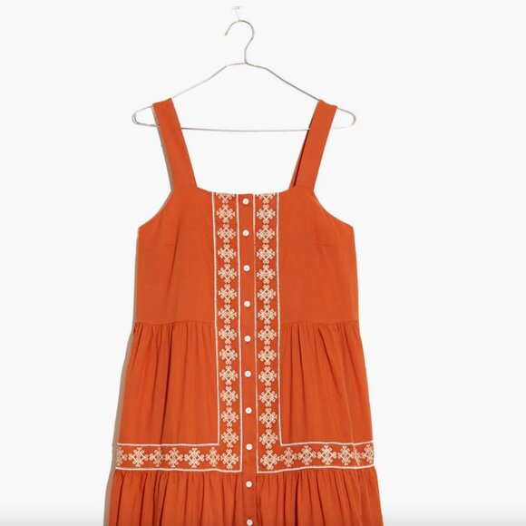 NWT - Madewell Embroidered Tiered Midi Dress – Orange - Tiered Boho Style‎ - Picture 1 of 12